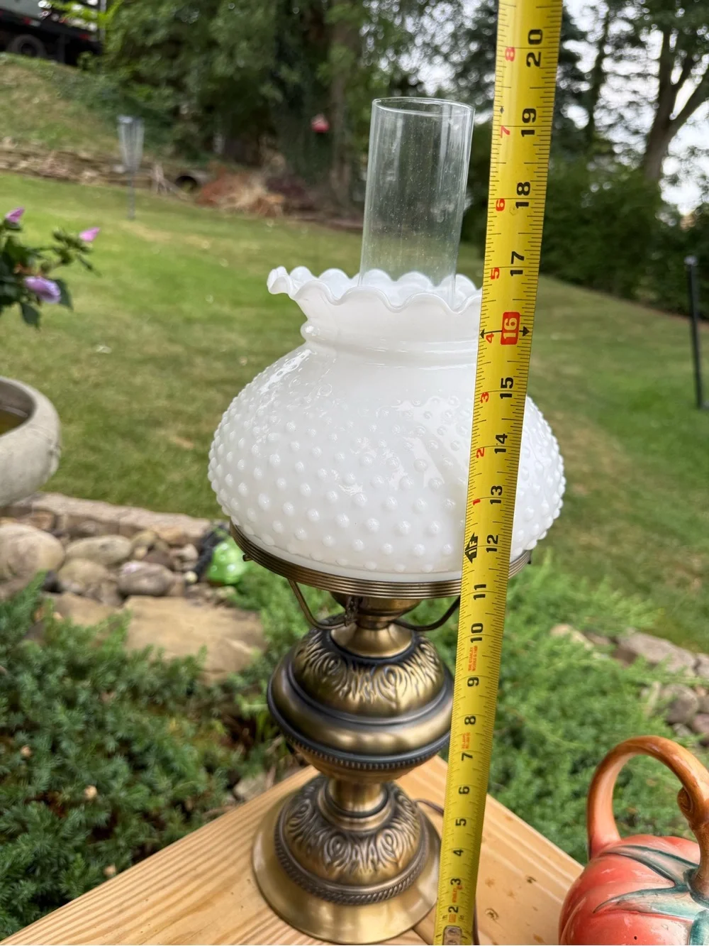 Vintage Brass Table Lamp with White Hobnail Glass Shade gone with the wind works